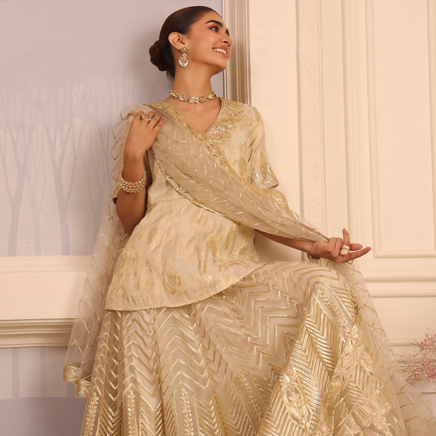 Biba Women's Viscose Lehenga Set (SKDZARI10202AW25BEG_Beige_34)