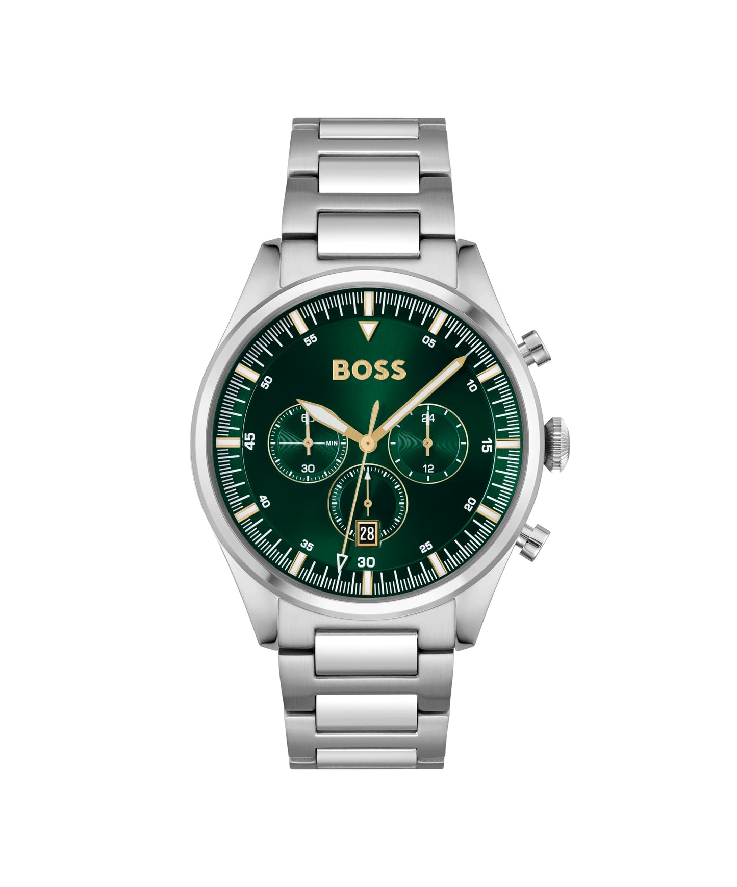 BOSS Hugo Stainless Steel Pioneer Analog Green Dial Men Watch-1513868, Silver Band