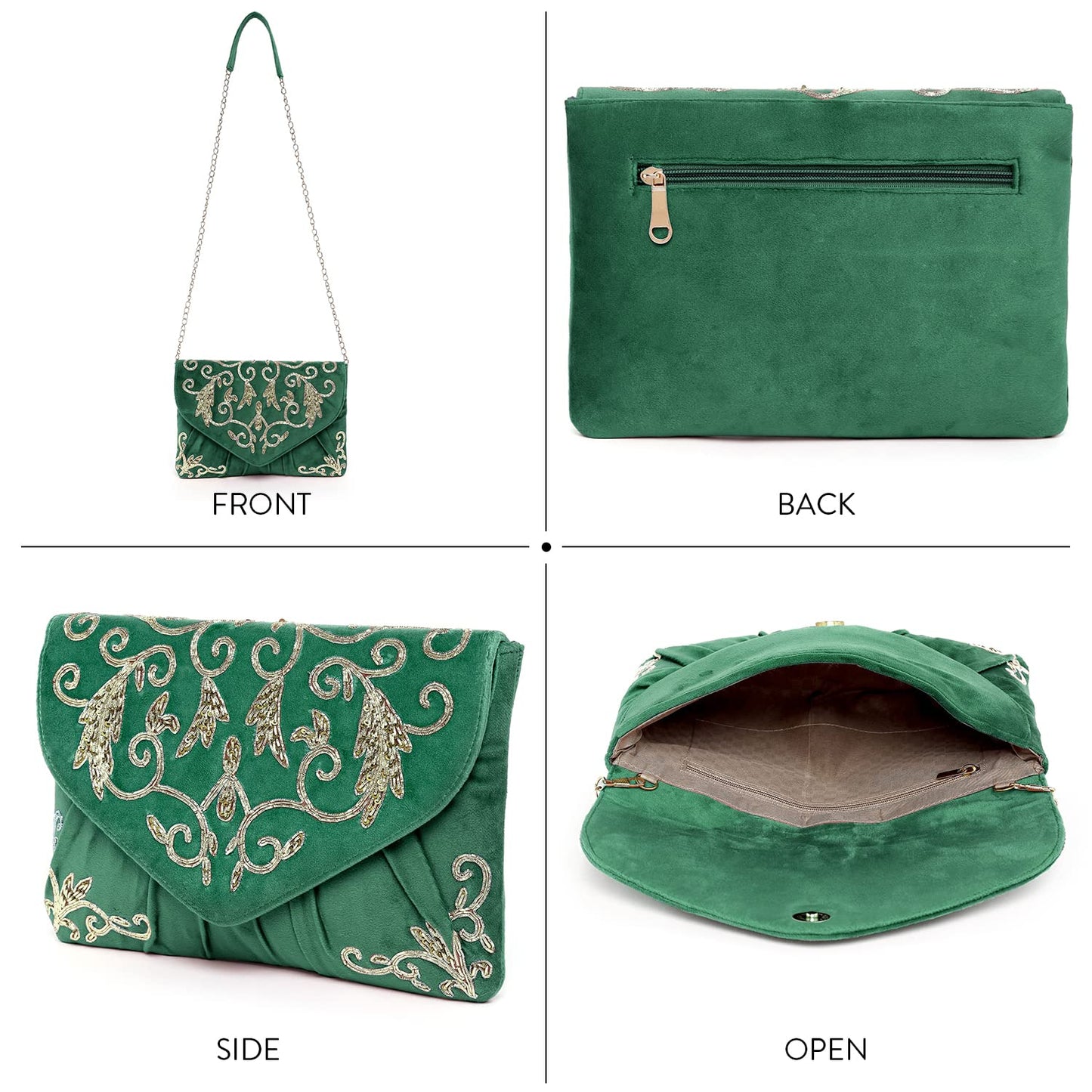 Peora Green Clutch Purses for Women Handmade Evening Handbags Bridal Clutch(C85GRN)