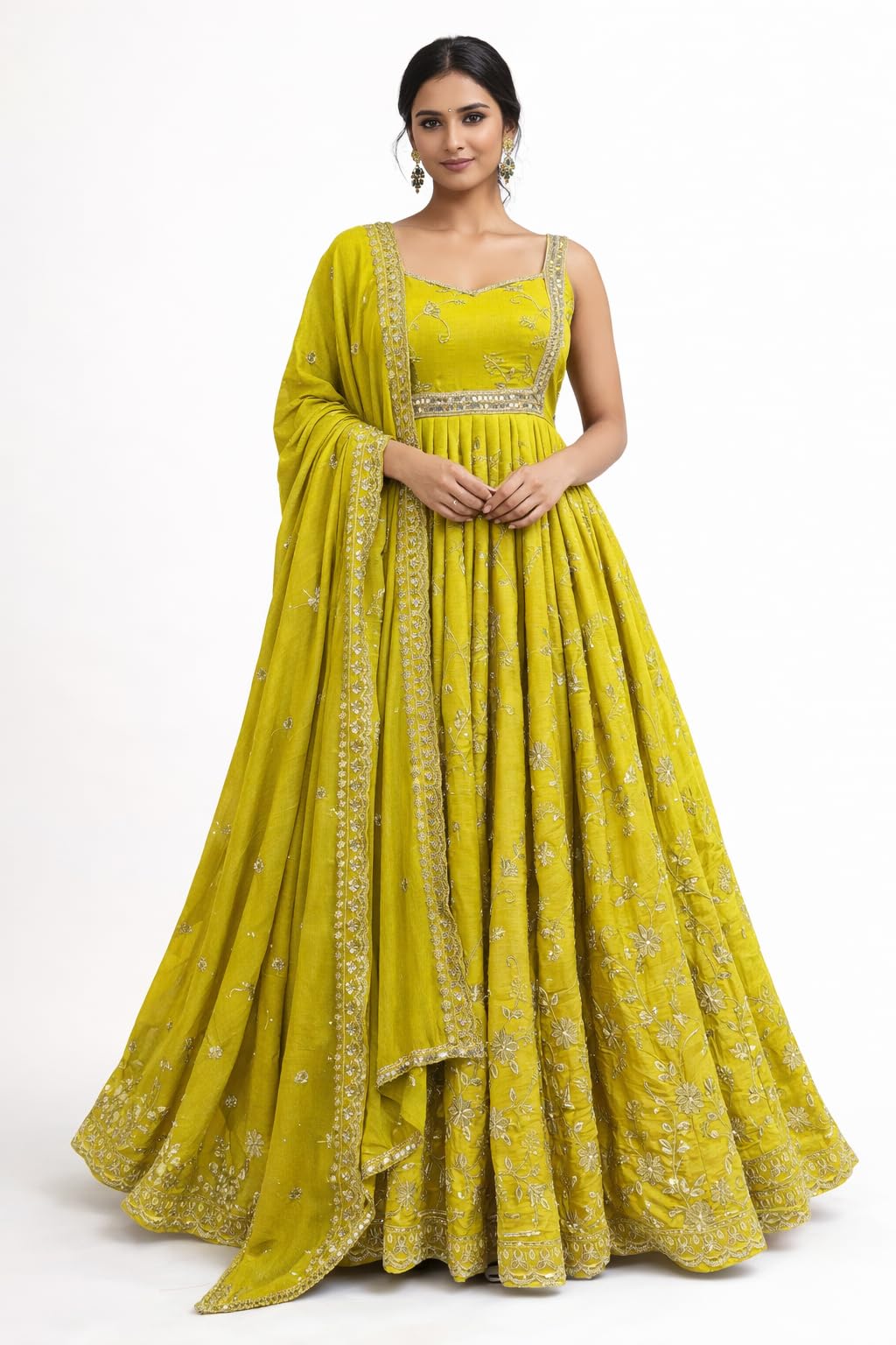 Pistachio Green Anarkali Gown with Embroidered Elegance and Festive Royal Heritage Charm for Celebrations, Traditional Indian Ethnic (in, Alpha, S, Regular)