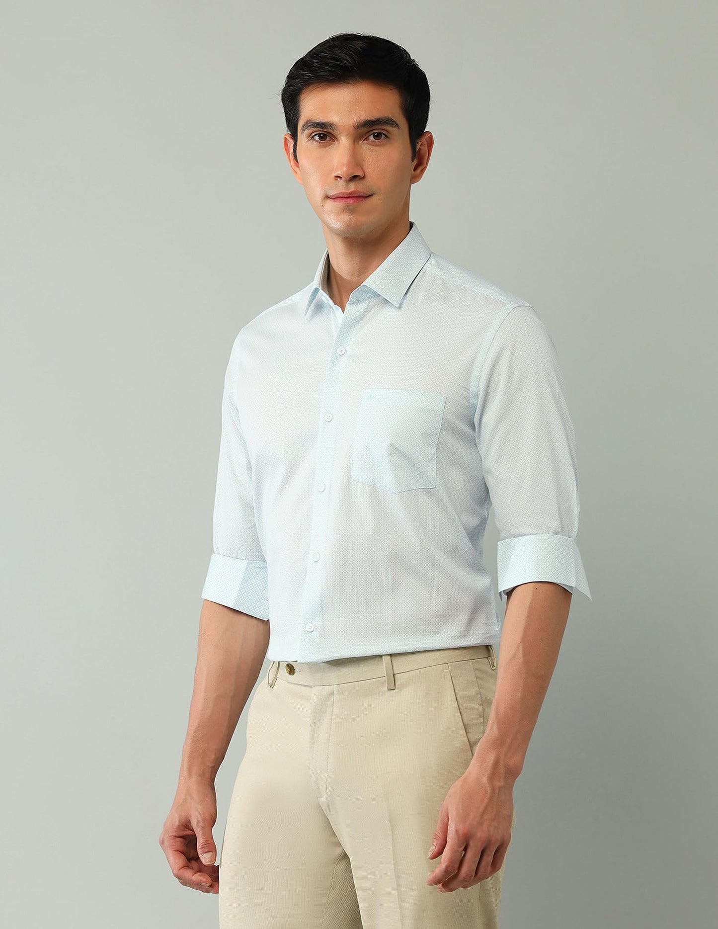 Arrow Slim Fit Twill Printed Shirt_ARAJSH0747_40 Light Green