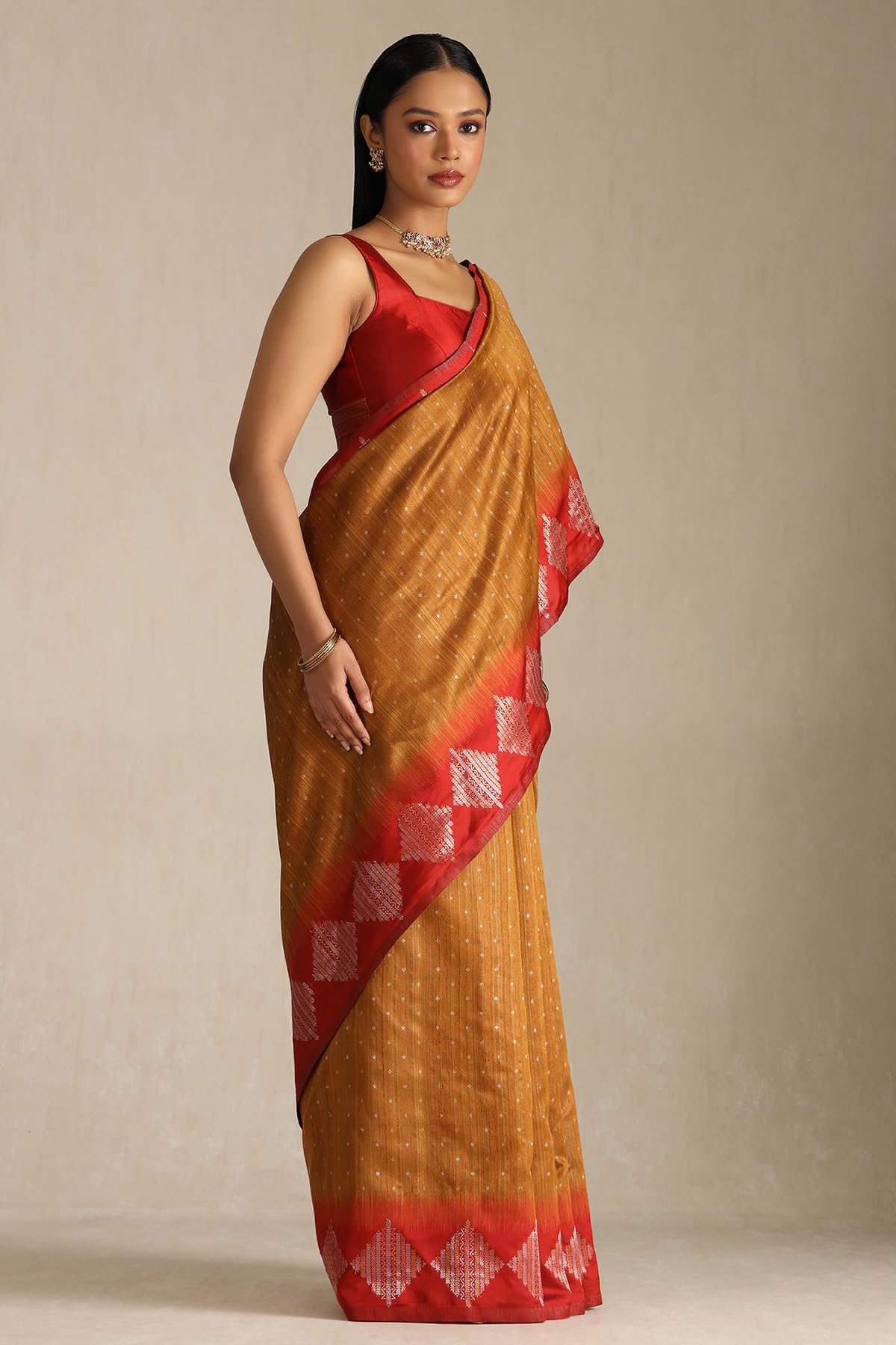 Soch Womens Mustard Tussar Zari Woven Saree With Zari Woven