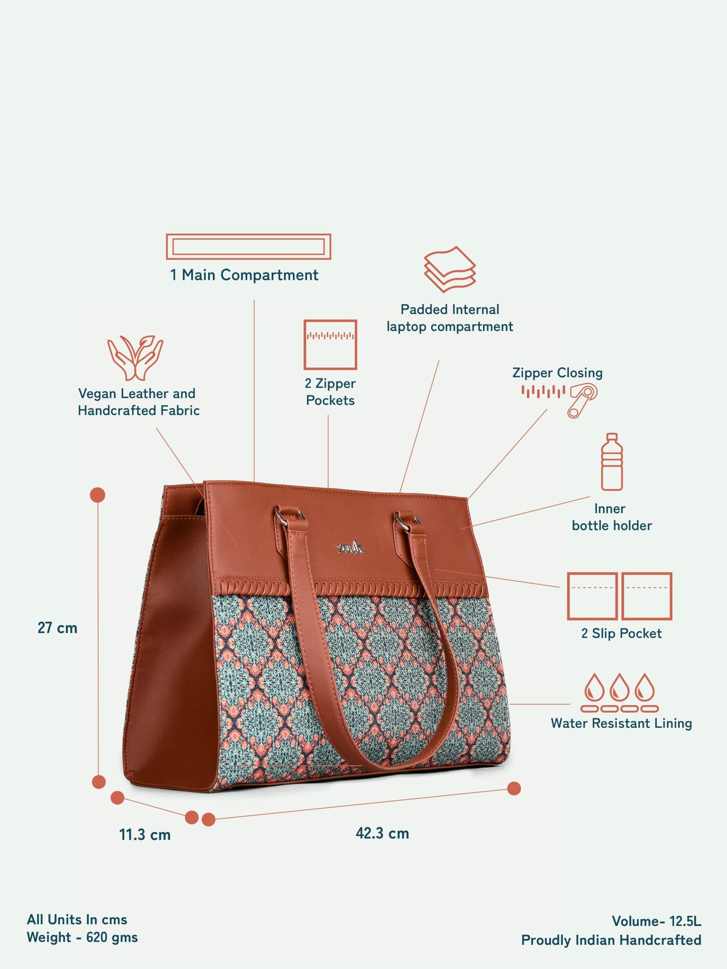 ZOUK Statement Business Bag | Stylish Handbag for Women Office Use | Tote Bags for Woman | Fits 14 Inch Laptop | Water-Resistant | Big Size | Aesthetic Purse | Kolkata Nouveau
