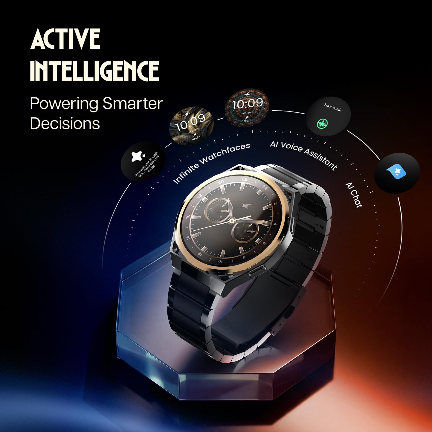 Fastrack Marvellous FX3 Smartwatch with 1.43” AMOLED Display, Metal Case & Strap, Slim 10.4mm Design, AI Watchfaces, BT Calling, HRM, SpO2 & Sleep Tracking, IP68, Additional Silicone Strap - Brown
