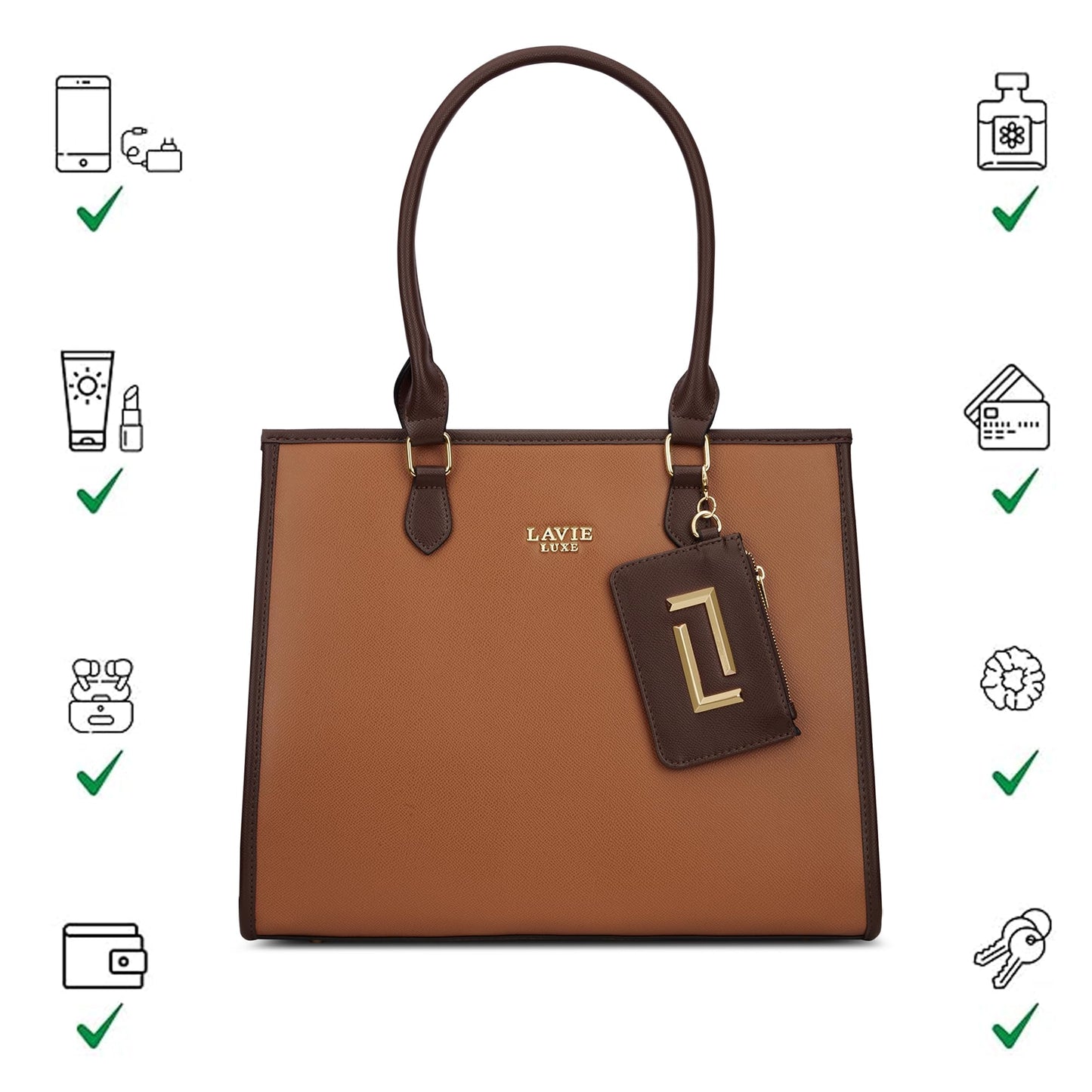 Lavie Luxe Women's Duo Quad Pro Tote Laptop Bag | Tote Laptop Bag for Work | Ladies Purse | Stylish Shoulder Bag | Gift for Women