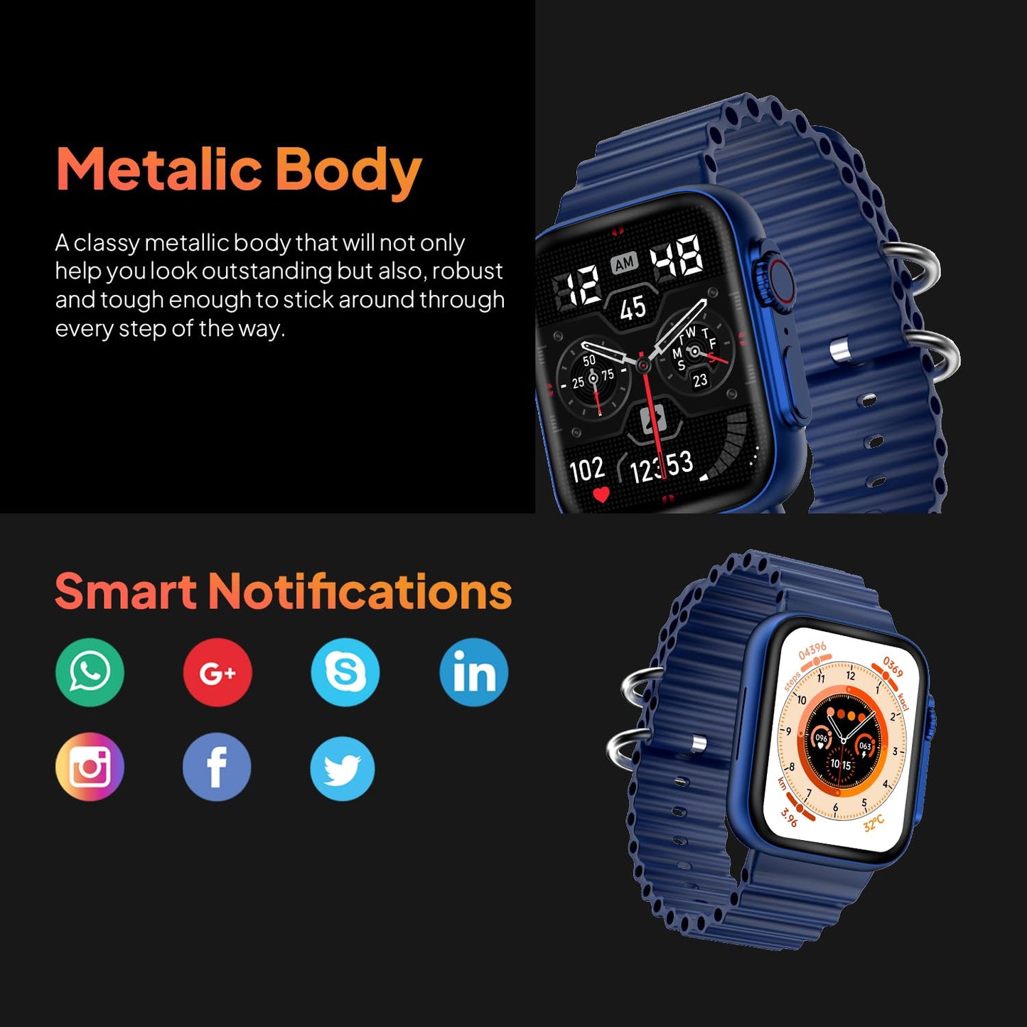 Fire-Boltt Gladiator 1.96" Biggest Display Smart Watch with Bluetooth Calling, Voice Assistant &123 Sports Modes, 8 Unique UI Interactions, SpO2, 24/7 Heart Rate Tracking (Blue)