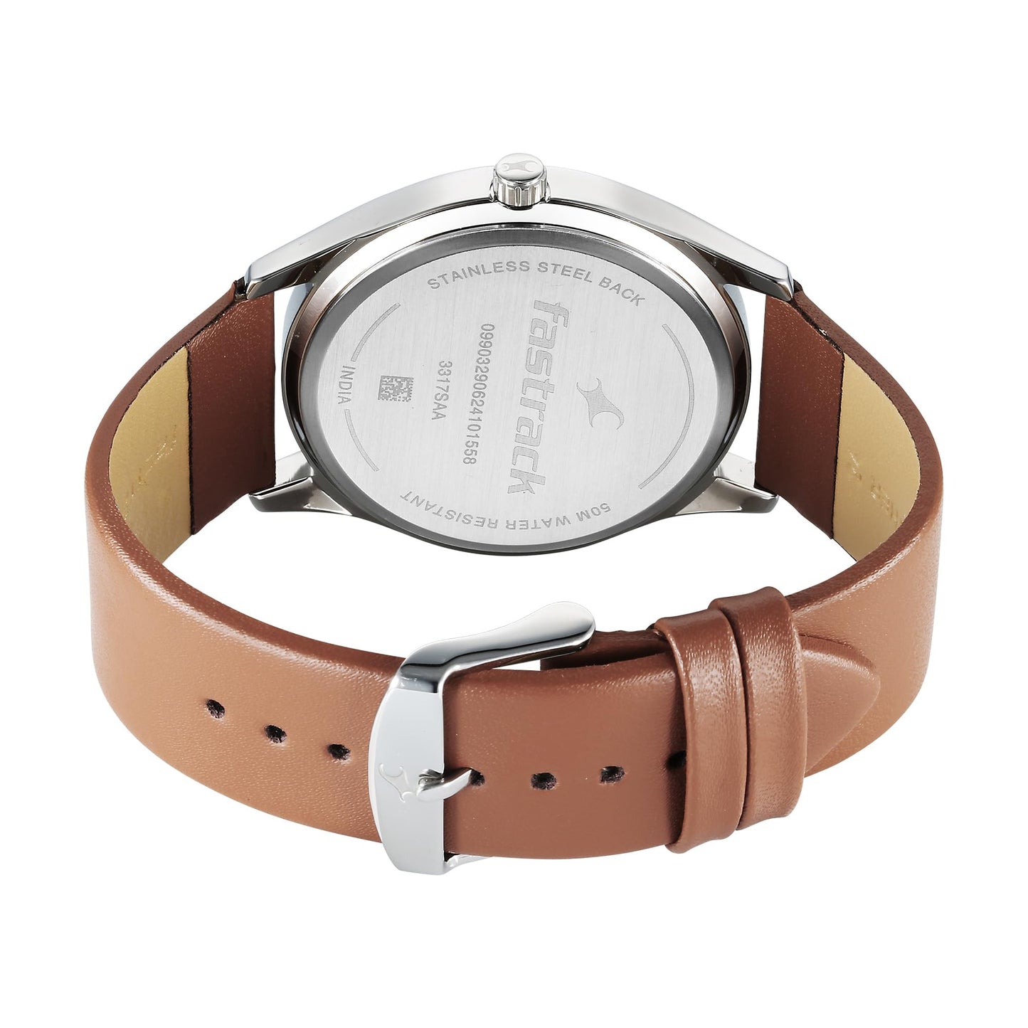 Fastrack Stunners Quartz Analog Blue Dial Brown Leather Strap Watch for Guys