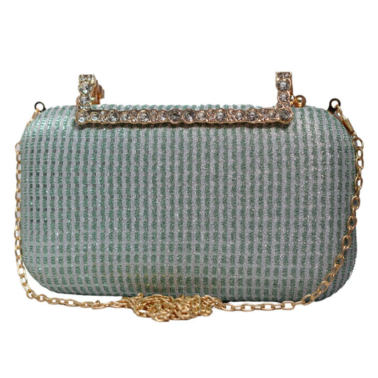 Artklim Sky Blue Shimmery Fabric Party Clutch Bag For Women