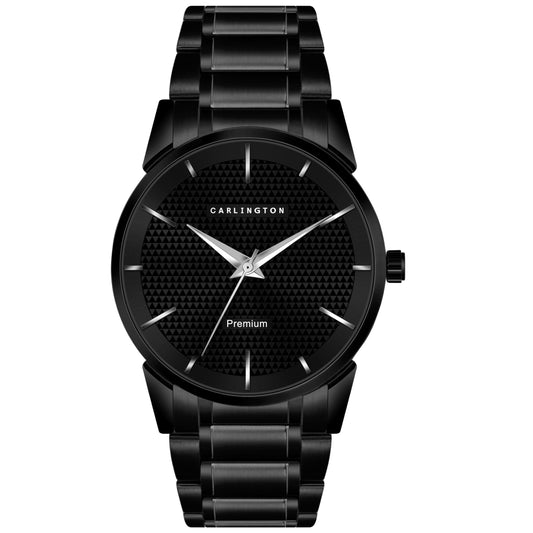 Carlington Stainless Steel Analogue Men Premium Watch, Black Dial, Black Band