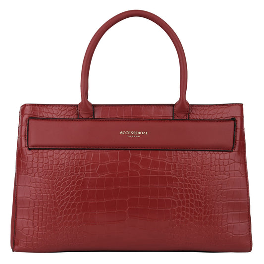 Accessorize London Women's Faux Leather Red Beetel Croc Handheld Bag I Ladies Purse Handbag