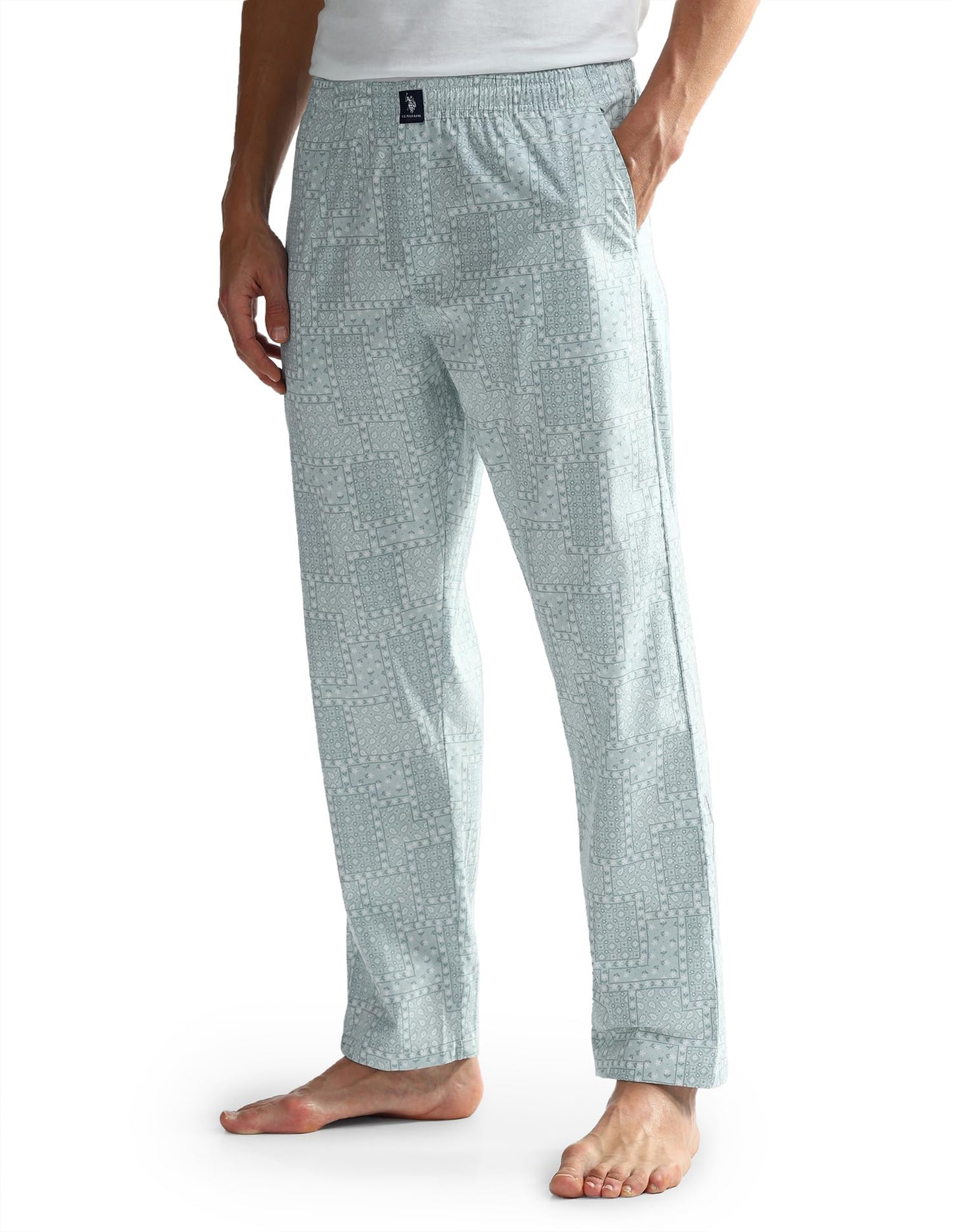U.S. POLO ASSN.. Mens OELP7 Mid Rise Printed Lounge Track Pants(OELP7-PR_Sterling Blue_S)