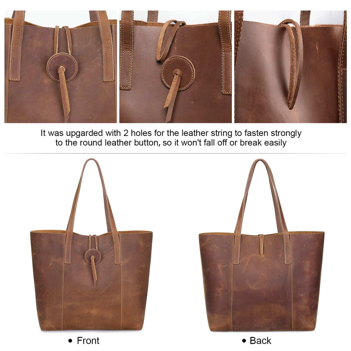 S-ZONE Vintage Genuine Leather Shoulder Tote Bag for Women (Large) - Light Brown