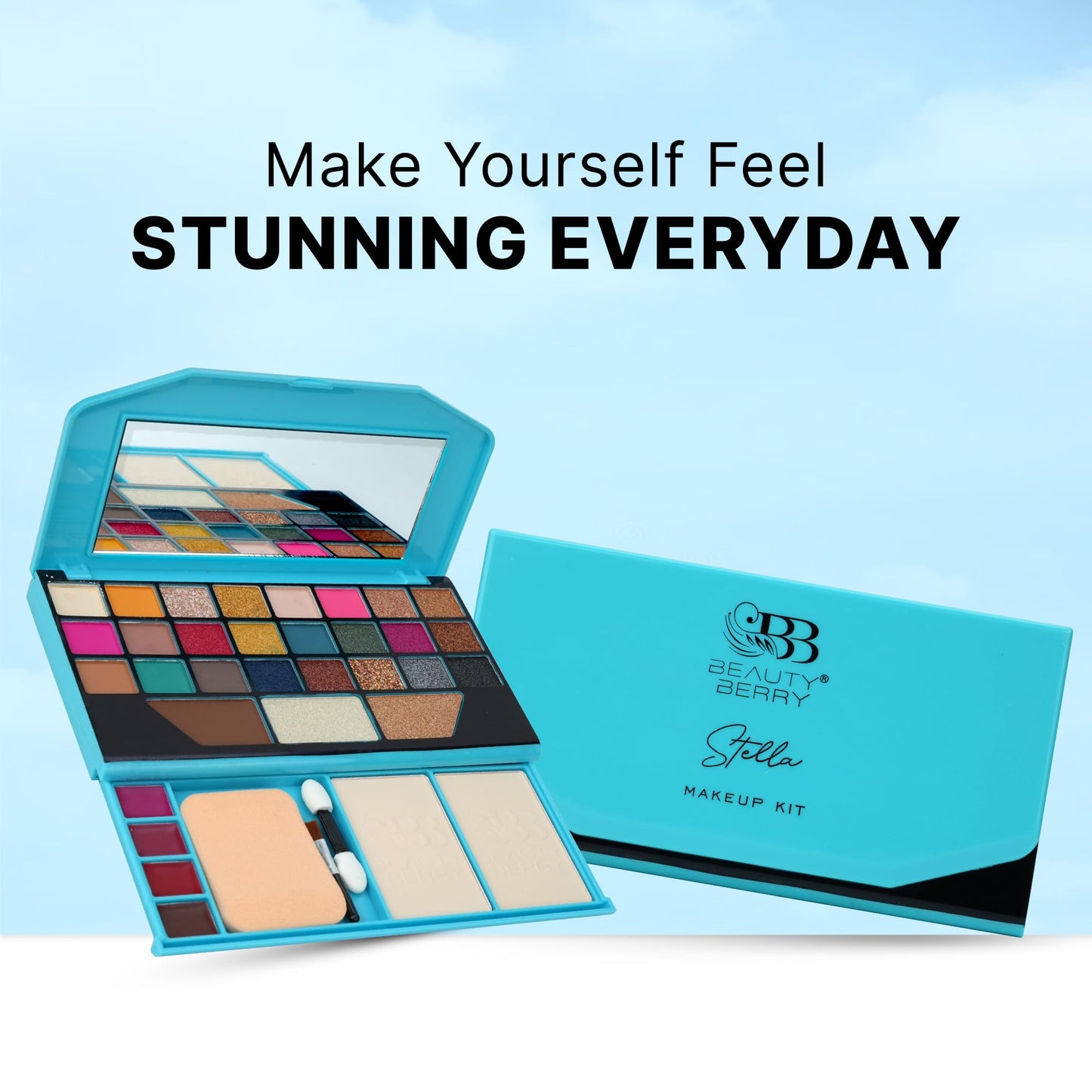 Beauty Berry Stella Makeup & Eyeshadow Kit | Highly Pigmented and Blendable 27 Multicolour Matte and Shimmer Eyehadow Palette with 3 Highlighter, 2 Compact Powder (Multicolor - 01)
