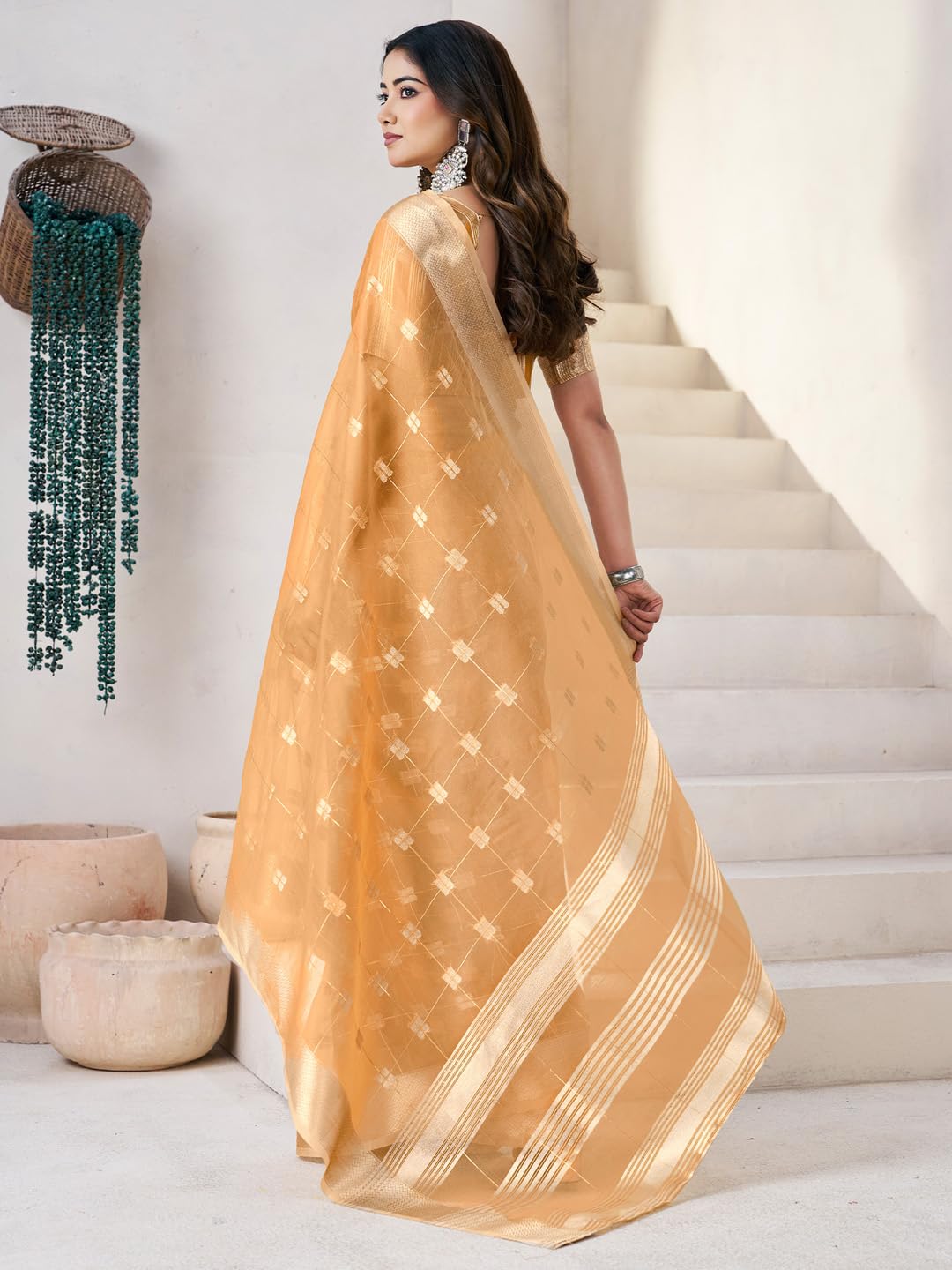 AKHILAM Women's Yellow Linen Zari butta Woven Design Saree With Unstitched Blouse Piece | saree for woman | Designer Saree for Women | Soft and Skin Friendly (PRERNA2204_SF)