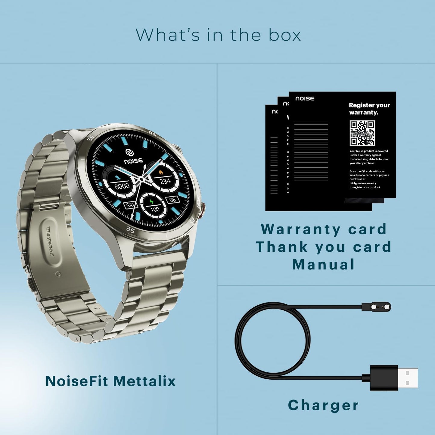 Noise Newly Launched Mettalix: 1.4" HD Display with Metallic Straps and Stainless Steel Finish, BT Calling, Functional Crown, 7 Day Battery, Smart Watch for Men and Women (Elite Nickel)