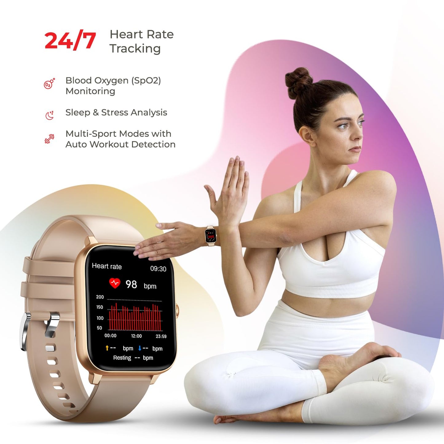Nervfit Newly Launched Vibe Smartwatch with 1.85" LED Display | Bluetooth Calling | Waterproof | Heart Rate & SpO2 Tracking | Sleep & Stress Monitor | 5-Day Battery | Sports Modes (Rose Gold)