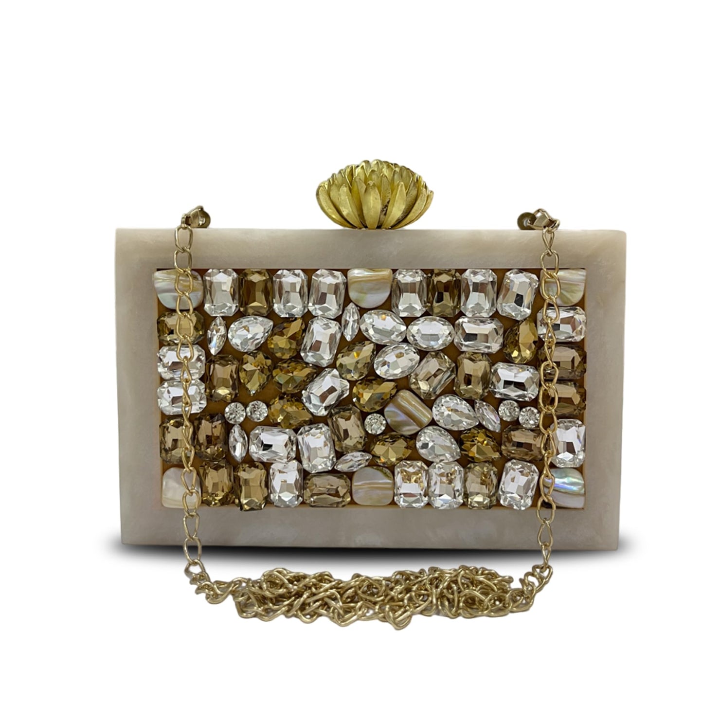 Maresse Women's Bridal Designer Purse – White Marble Resin Clutch with Embellished Stones, Elegant Sling Bag for Weddings, Stylish Evening Handbag, Luxury Party Accessory for Women (Monolith)