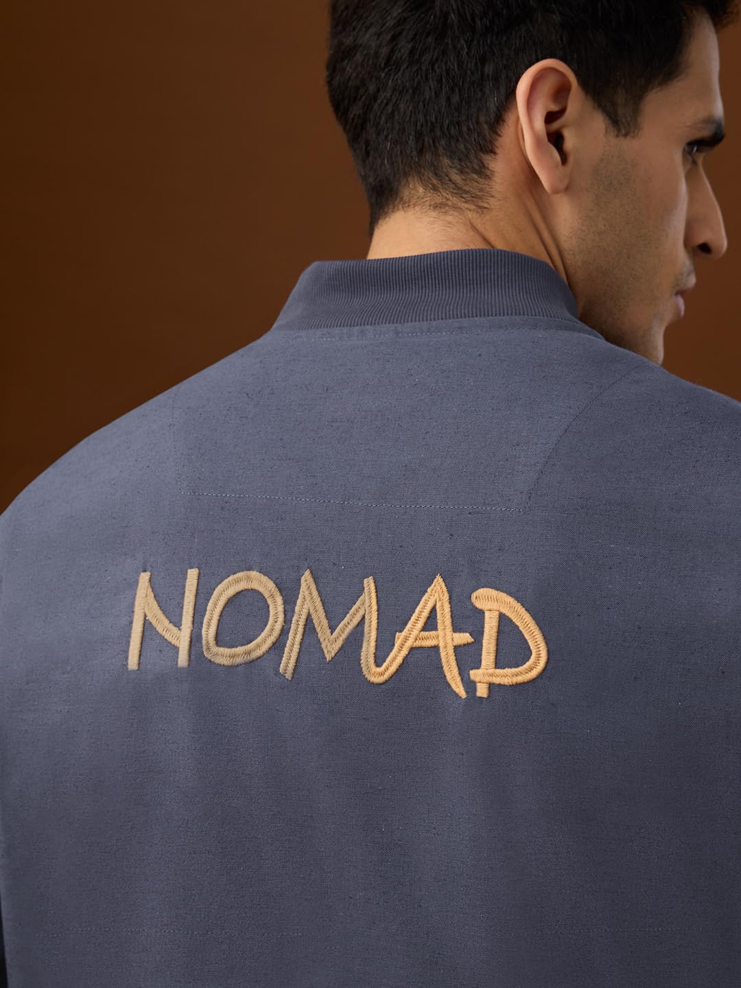 The Souled Store Linen Jacket: Blue Aztec Men and Boys Full Sleeves Mandarin Collar Navy Blue Embroidered Cotton Linen Oversized Fit Lightweight Winter Casual Linen Jacket