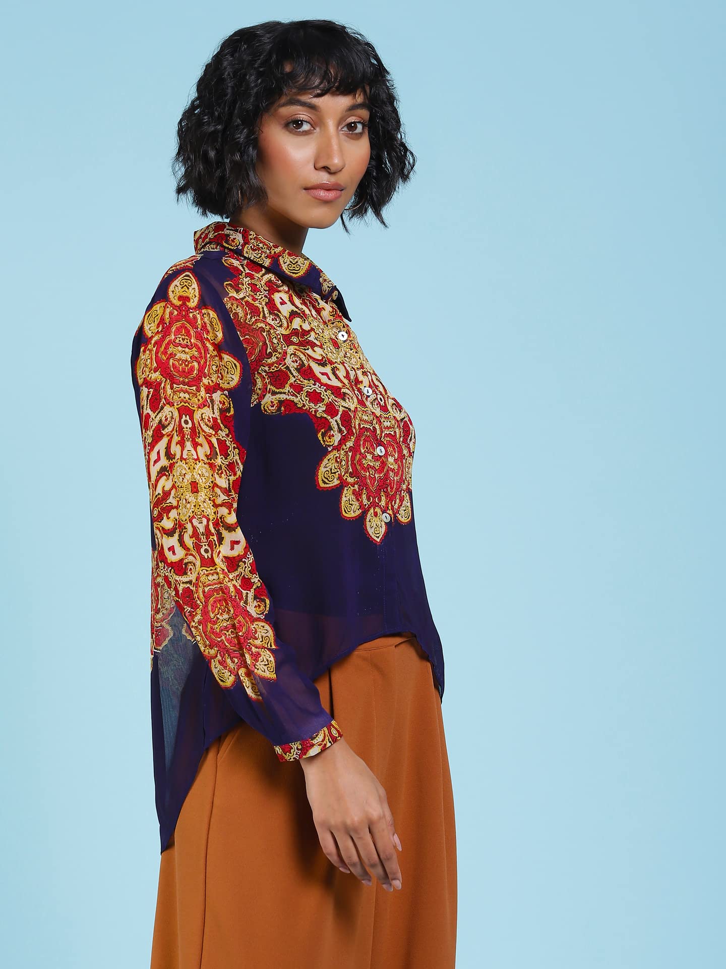 Label RITU KUMAR Women's Relaxed Fit Shirt SHTVGT01N29166861-NAVY-S