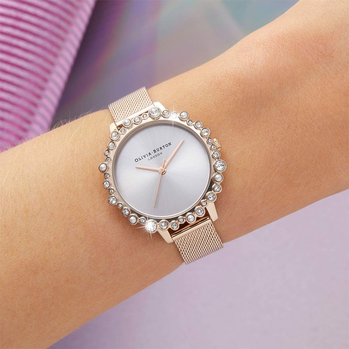 Olivia Burton Under The Sea Qtz Basic Blush Sunray Round Dial Women's Watch|Ionic Plated Pale Rose Gold Steel Material|Gold Color Band - OB16US50