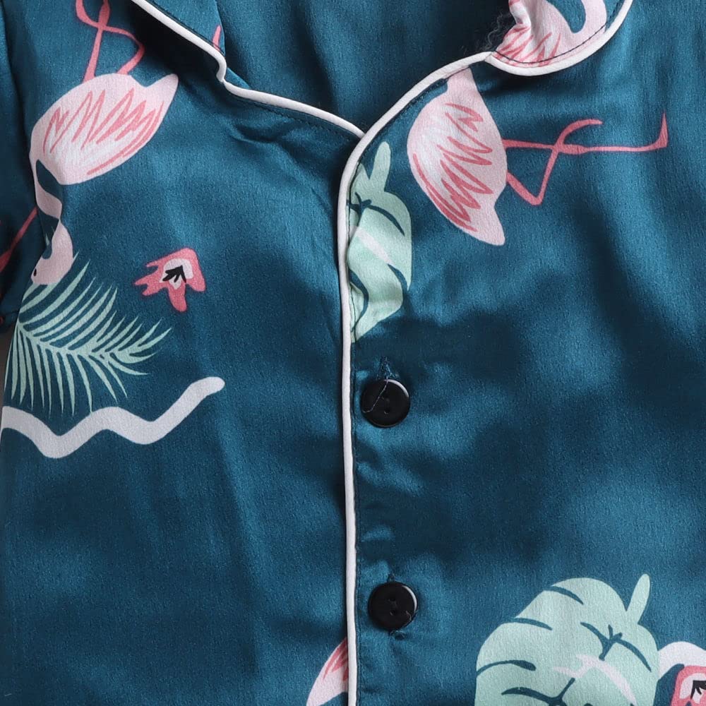 Hopscotch Girls Animal Print Top Shorts Set In Green Color for Ages 3-4 Years