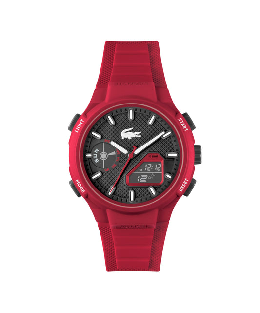 Lacoste Lc33 Qtz Basic Black Round Dial Men's Watch|Red Silicone Material|Red Color Band - 2011368