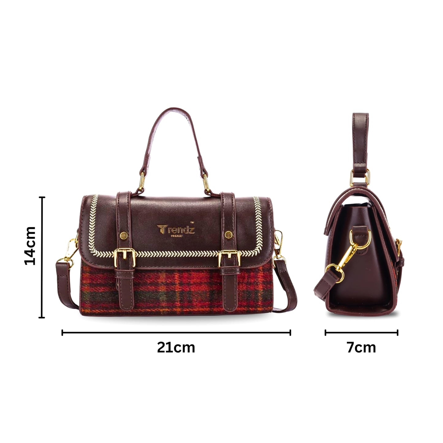 Trendz Firenze Bella Luxe – Womens Handbag, Sling Bag & Satchel | Premium Faux Leather & Fabric Shoulder Crossbody with Top Handle & Long Strap – Compact Luxury Bag