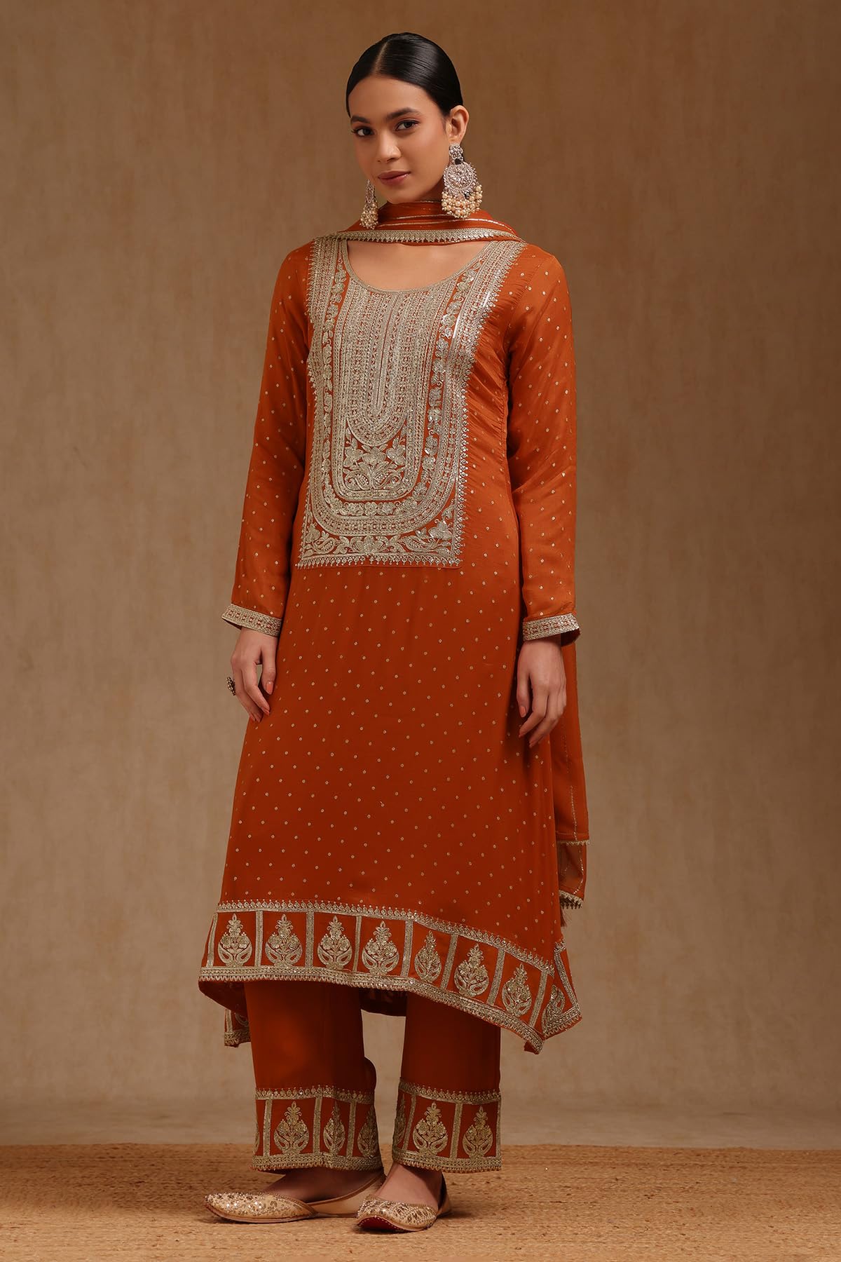 Soch Womens Orange Georgette Sequin Embellished Salwar Suit