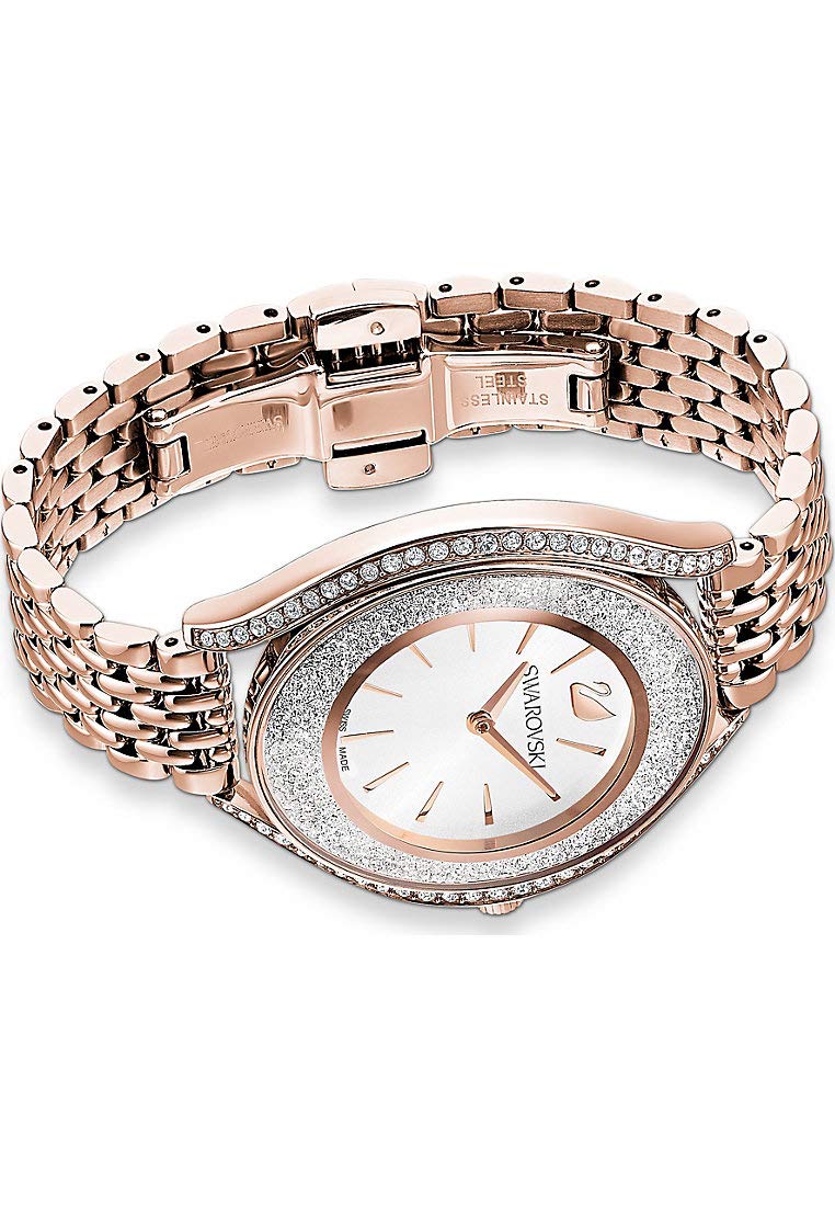 Swarovski Stainless Steel Women Crystalline Aura Analog Watch Rose Gold Tone Plated White One Size, Band_Brown