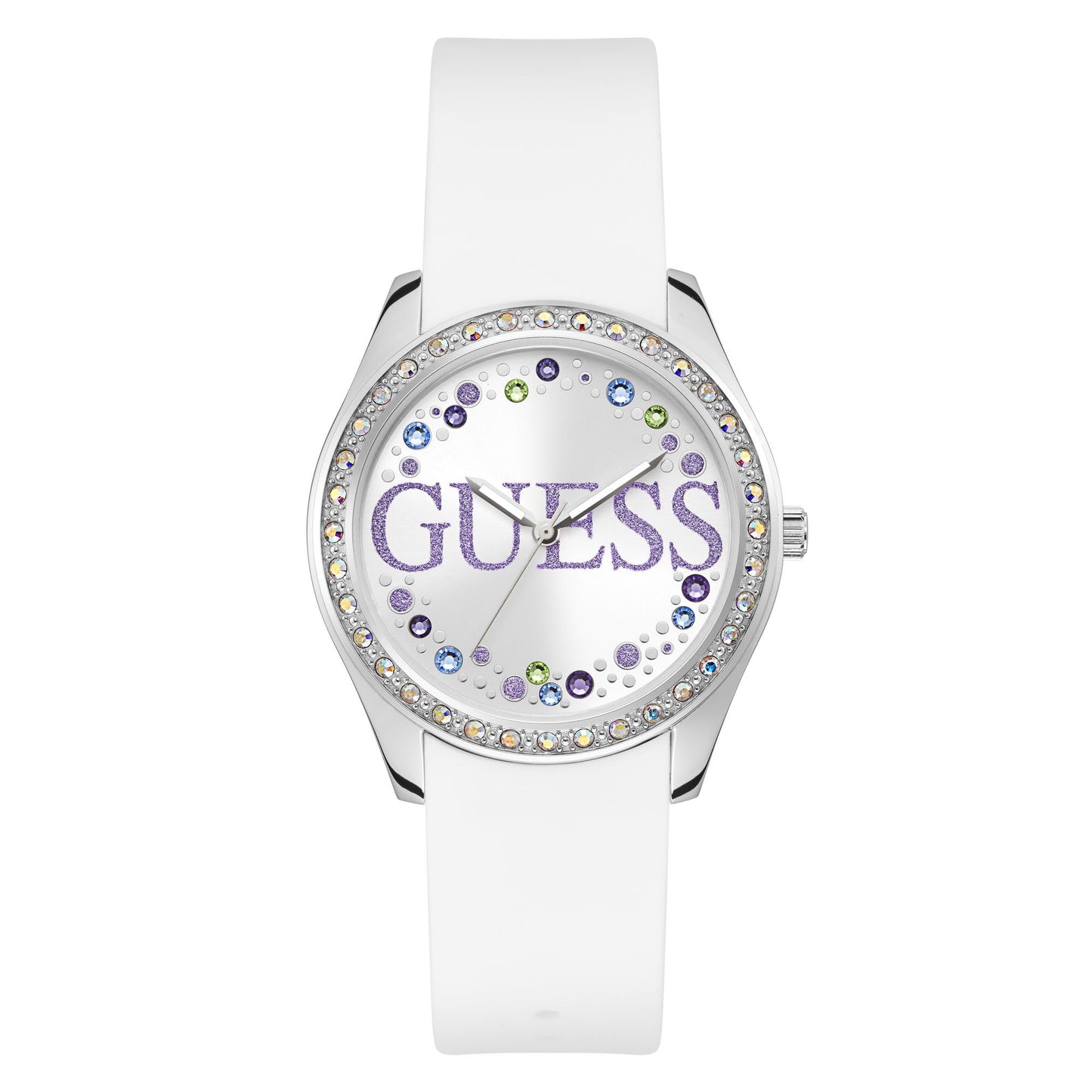 GUESS Silicone Women 39 Mm Silver Dial Analog Watch- Gw0393L1, Band_White