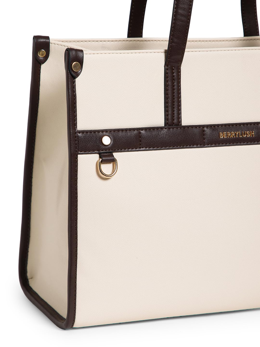 Berrylush Women Beige Solid Shoulder Bag | PU Synthetic Leather Two Handle Handbag | Spacious Zip Closure Tote with Inner Pockets | Stylish Casual & Office Use Bag