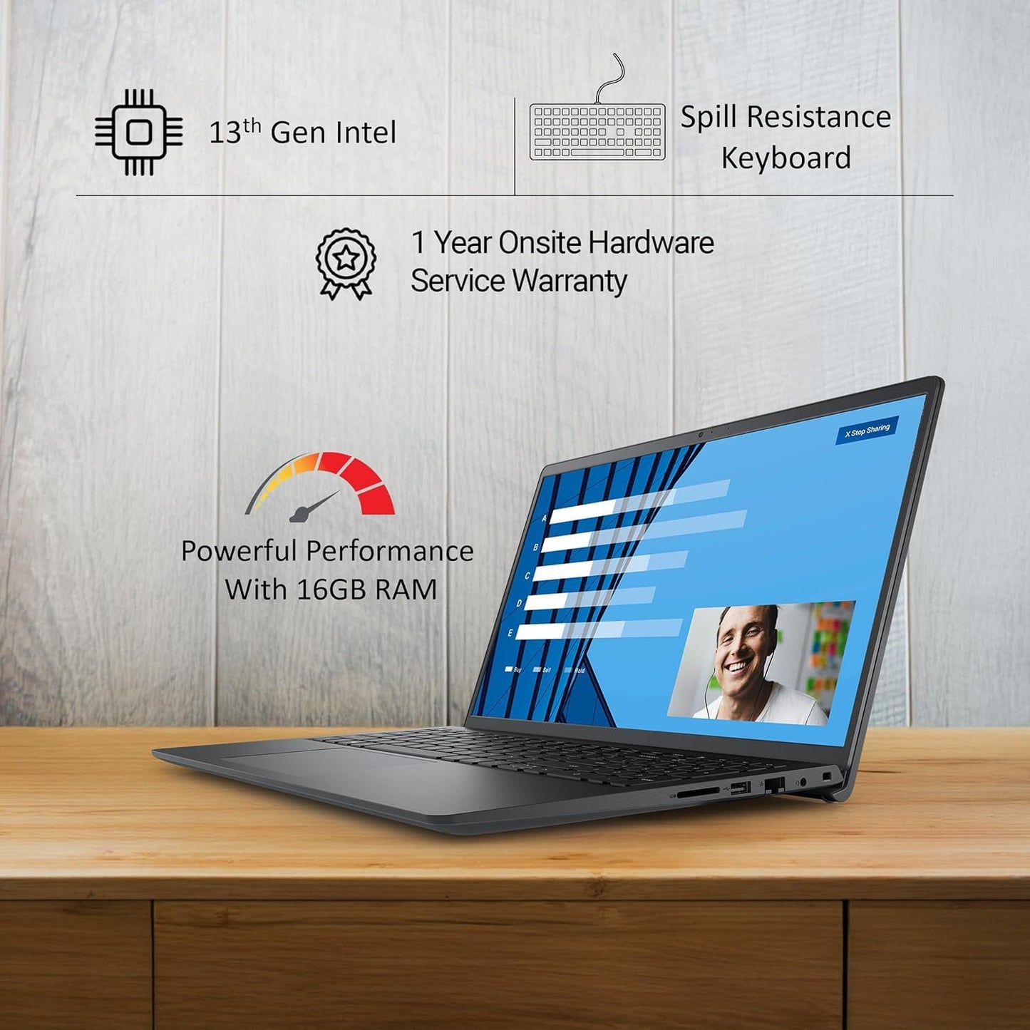 Dell 15, Intel Core i3 13th Gen - 1305U, 16 GB:DDR4 RAM, 512GB, FHD 15.6"/39.6 cm Narrow Border Display, Windows 11, Office H&S 2024, Carbon Grey, Intel UHD Graphics, 1.66 Kg Thin & Light Laptop