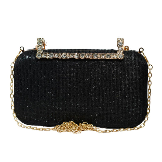 Artklim Black Shimmery Fabric Party Clutch Bag For Women