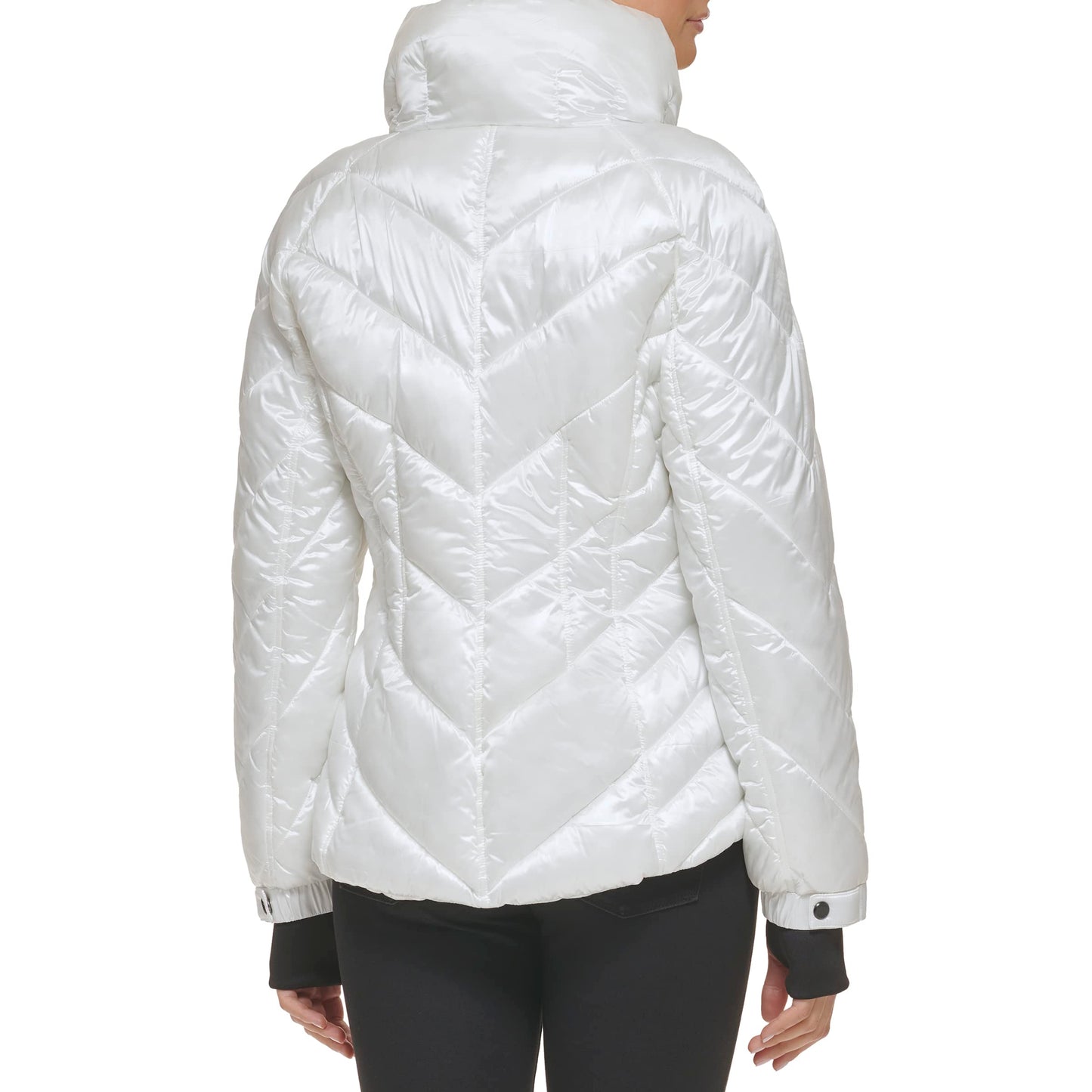 GUESS Women's Belted Softshell Jacket with Hood, White, S