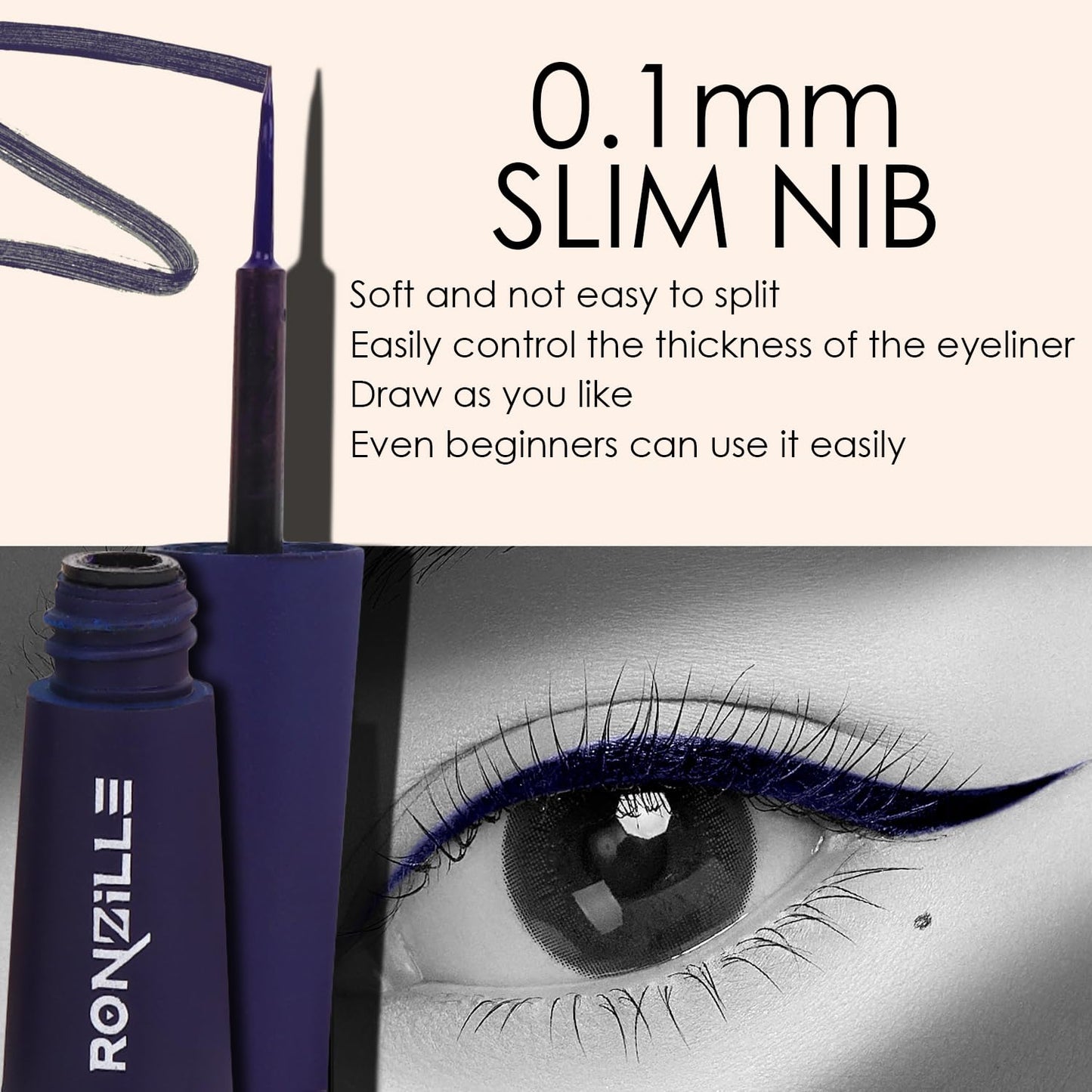 Ronzille Absolute Shine Liquid Matte Eyeliner,Long Lasting, Smudge Proof, Waterproof Liner, Eye Makeup 5 ml (Blue)