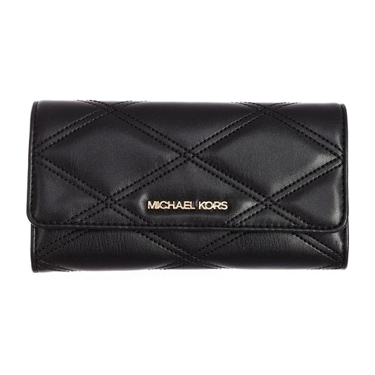 Michael Kors Women Jet Set Travel Large Trifold Wallet Vegan Leather, Black