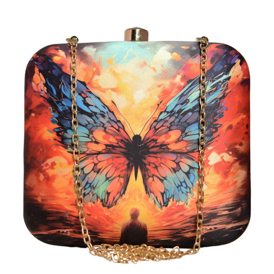 Artklim Multicoloured Butterfly Printed Clutch