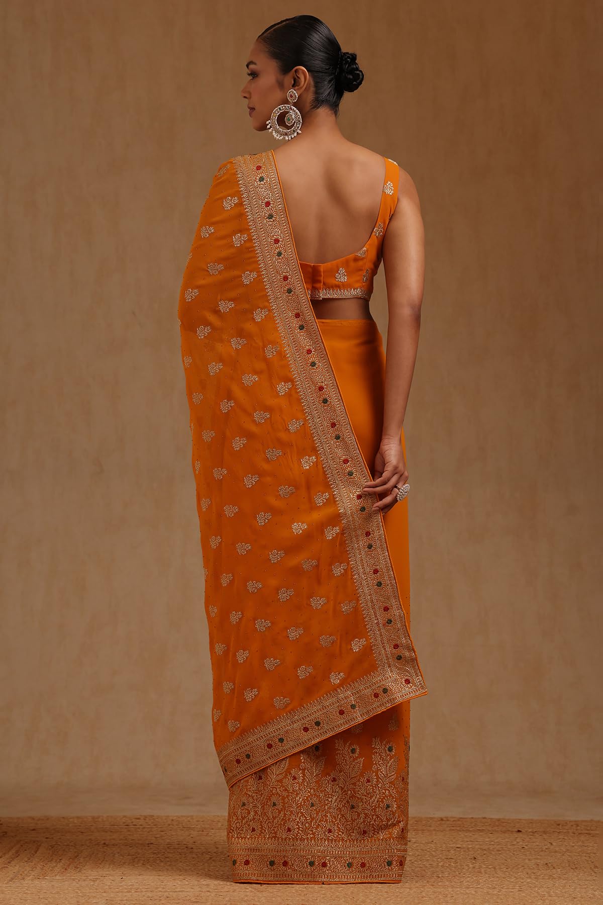 Soch Womens Mustard Georgette Embroidered Saree With Zari