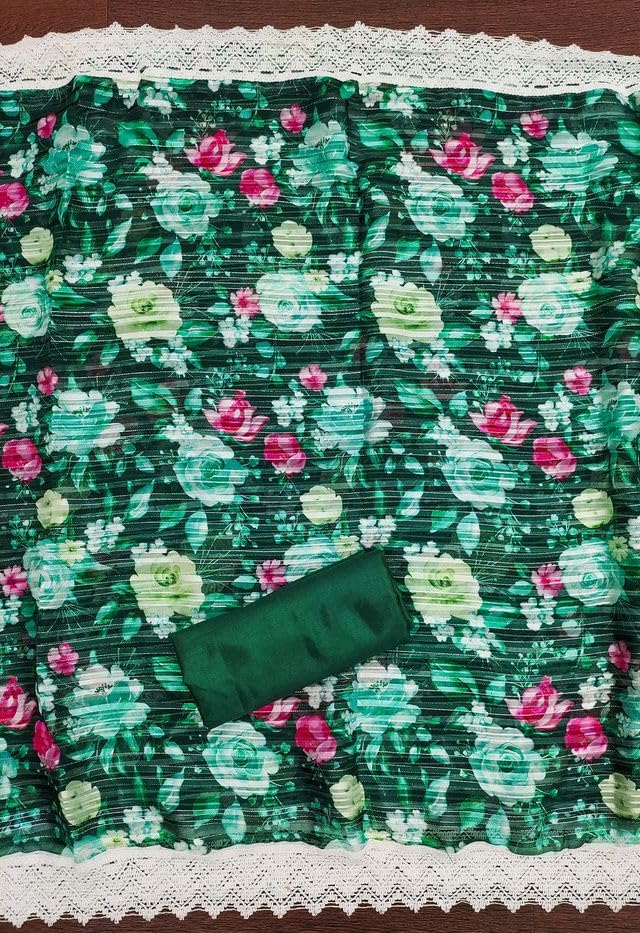 VARNI FABRICS Roman Silk Dress Material for Women Embellished Unstitched Woman Salwar Suit Dress Material with Georgette Dupatta Emerald Green