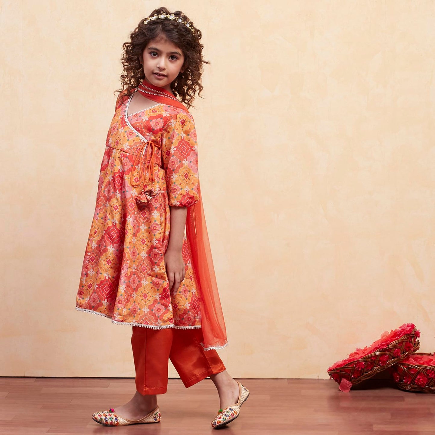 Biba Girl's Polyester Kurta Set (KWFNFES6386OSS25ORG_Orange