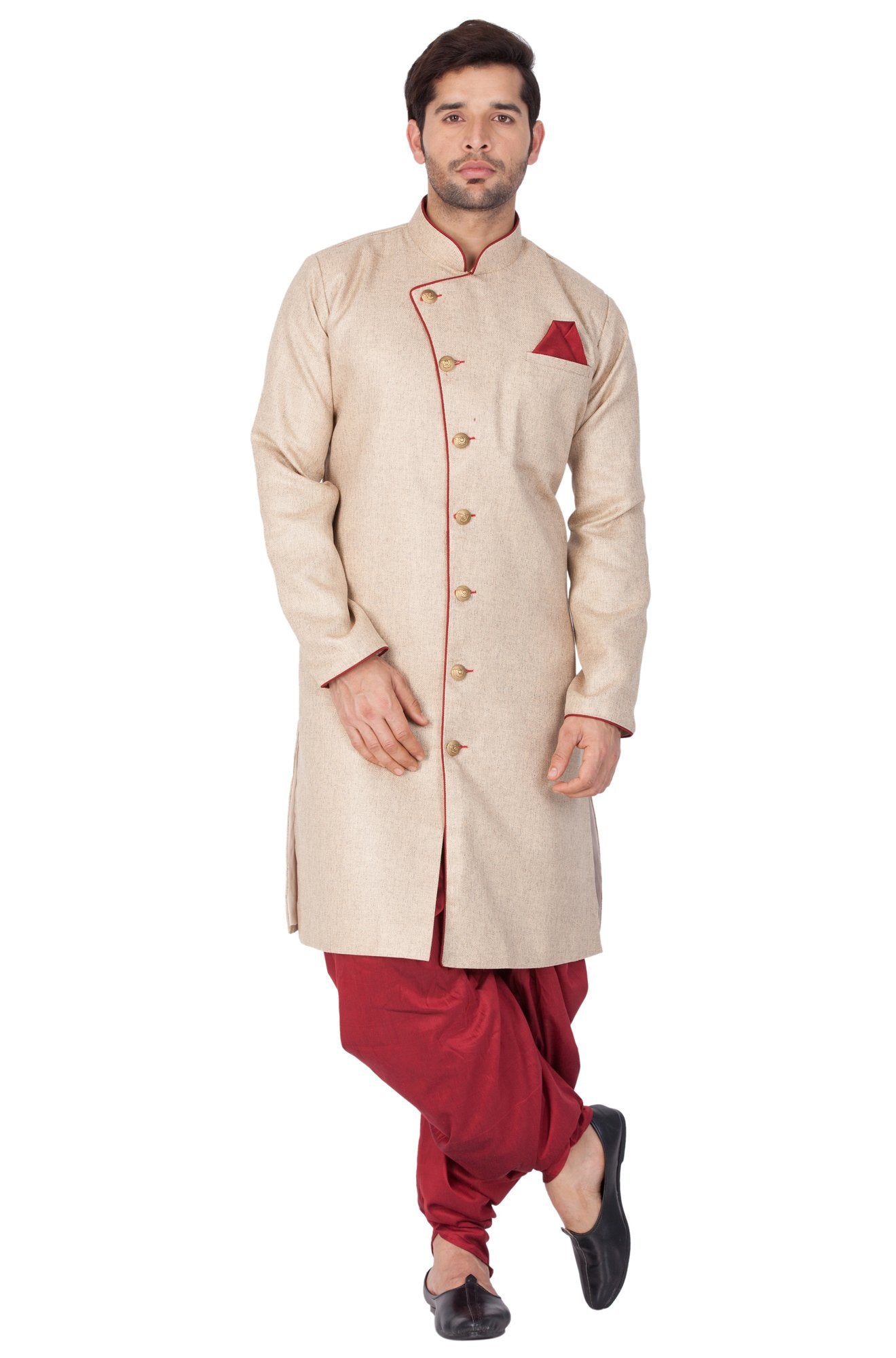 VASTRAMAY VM Mens Cotton Blend Biscuit Sherwani Patiala Dhoti Set - Regal Ethnic Ensemble for Weddings and Festivals_VASMSW124nCDMA_40