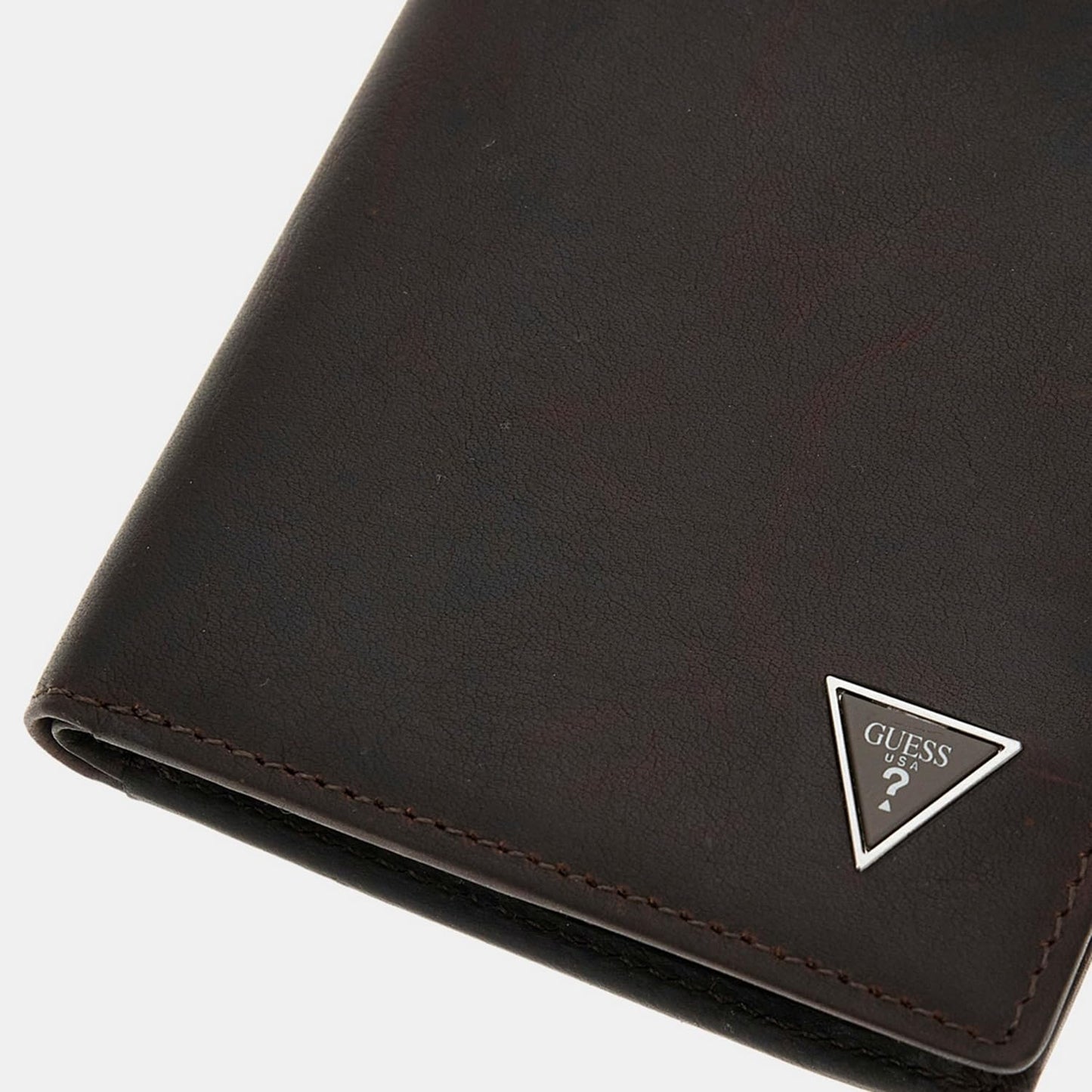 GUESS Brown Solid Leather Roma Bi-Fold Coin Pocket Wallet