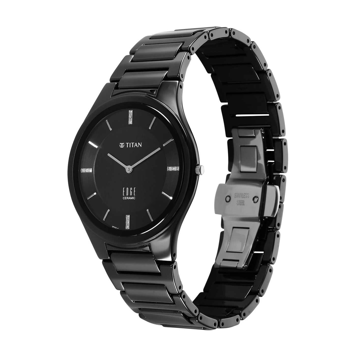Titan Edge Ceramic Dress with Diamonds Quartz Analog Black Dial Black Ceramic Strap Watch for Men - NT1696NC12