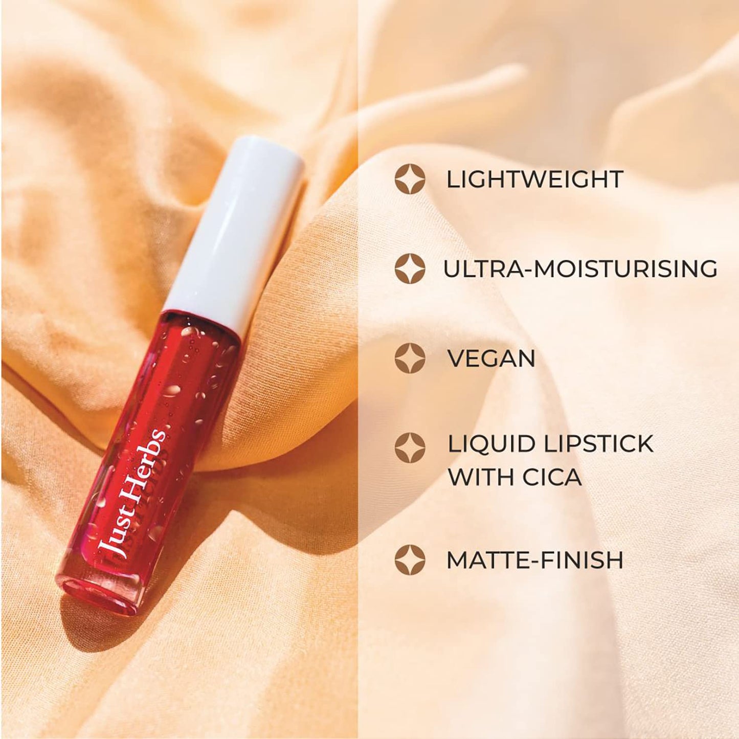 Just Herbs Ayurvedic Creamy Matte Long Lasting Liquid Lipstick, Lightweight & Hydrating Lip Colour with Liquorice & Sweet Almond Oil - Liquorice Brown