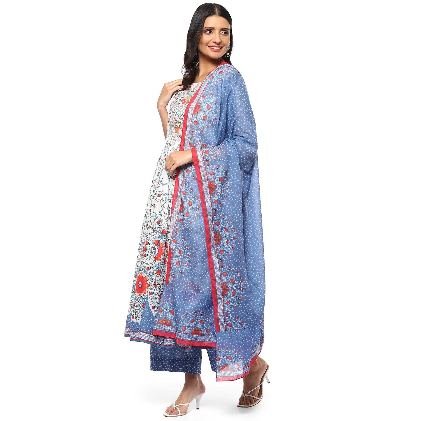 BIBA WOMEN PRINTED STRAIGHT SALWAR KURTA DUPATTA(SKDASSORTED8474_WHITE_34)