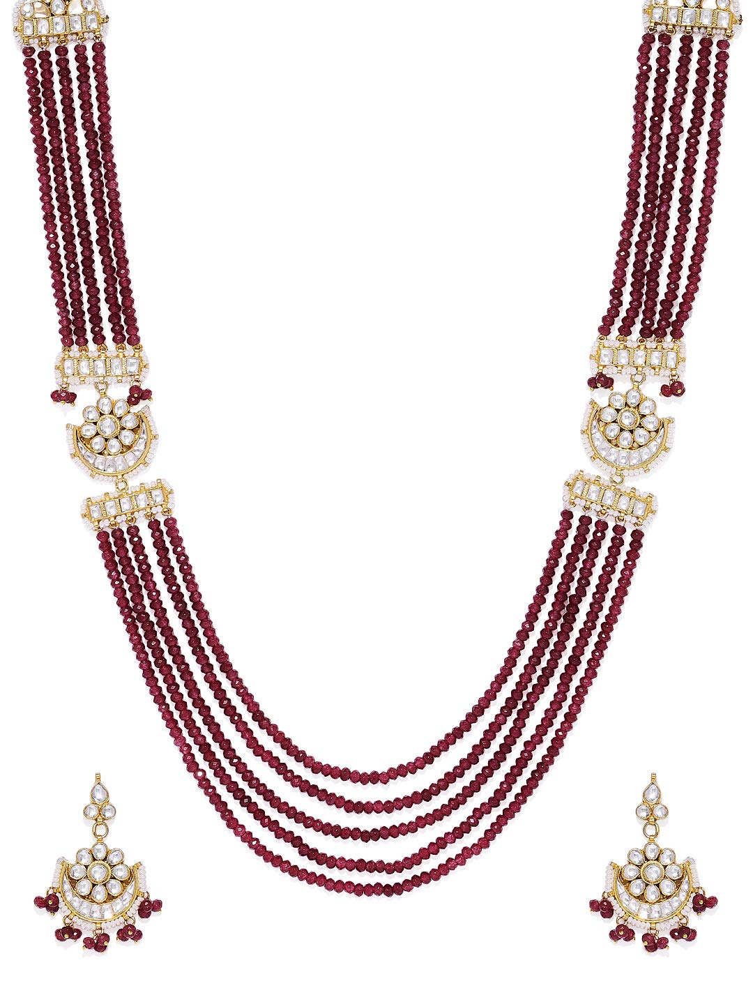 ACCESSHER Gold toned Ruby crystals and Handcrafted kundan and pearl embellished Jewellery set for women and girls set of 1
