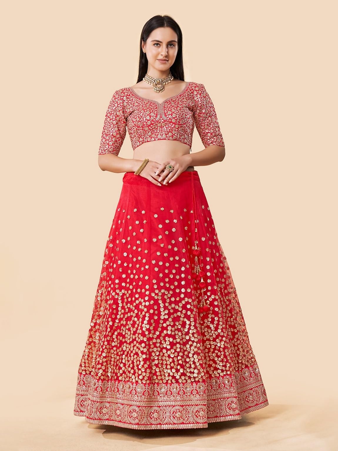 Prasheem Fashion Women's Net Lehenga Choli with Heavy Sequence Work and Dupatta (pack of 1 Red)