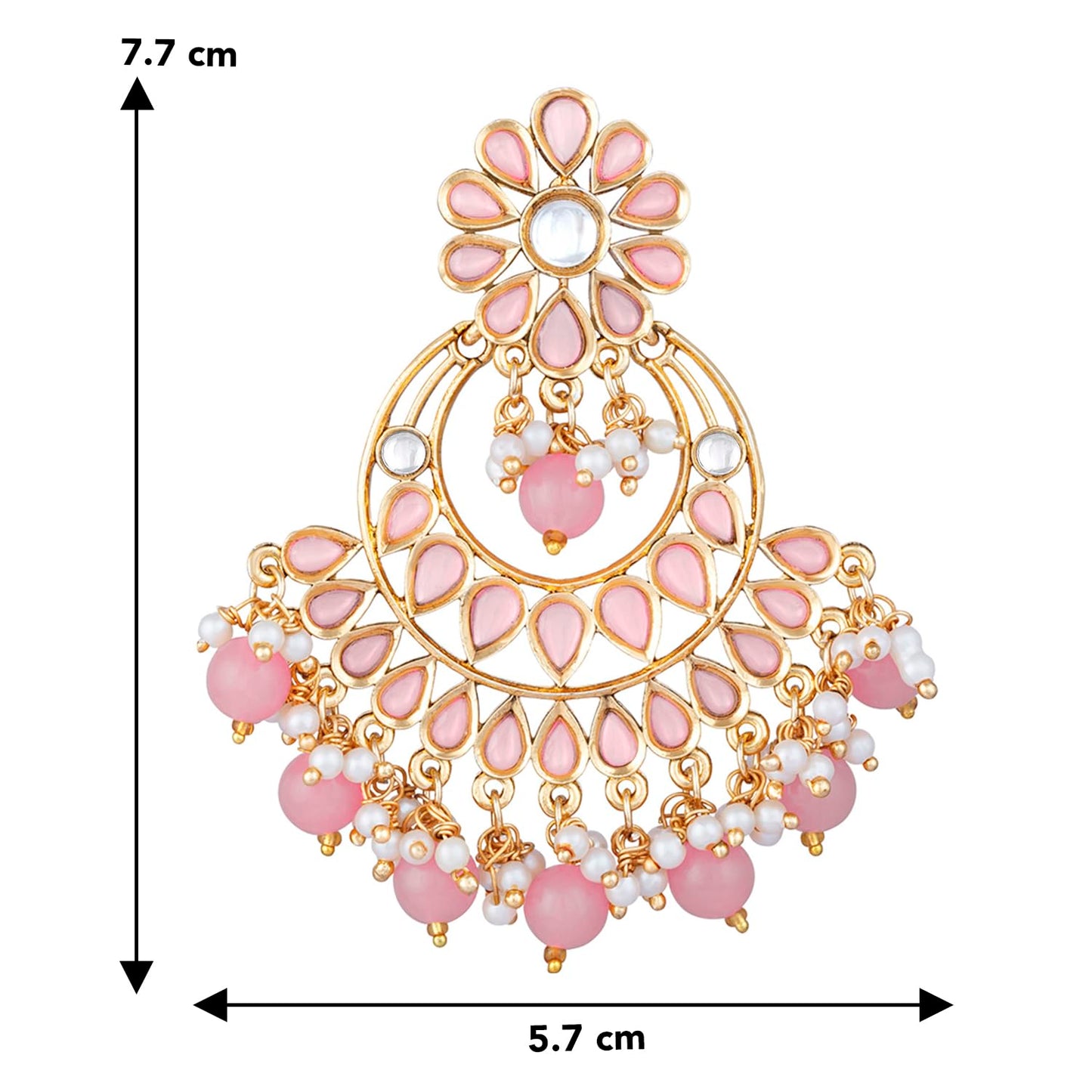 Peora Gold Plated Studded Chandbali Dangle Fashion Earrings for Women (Pink)