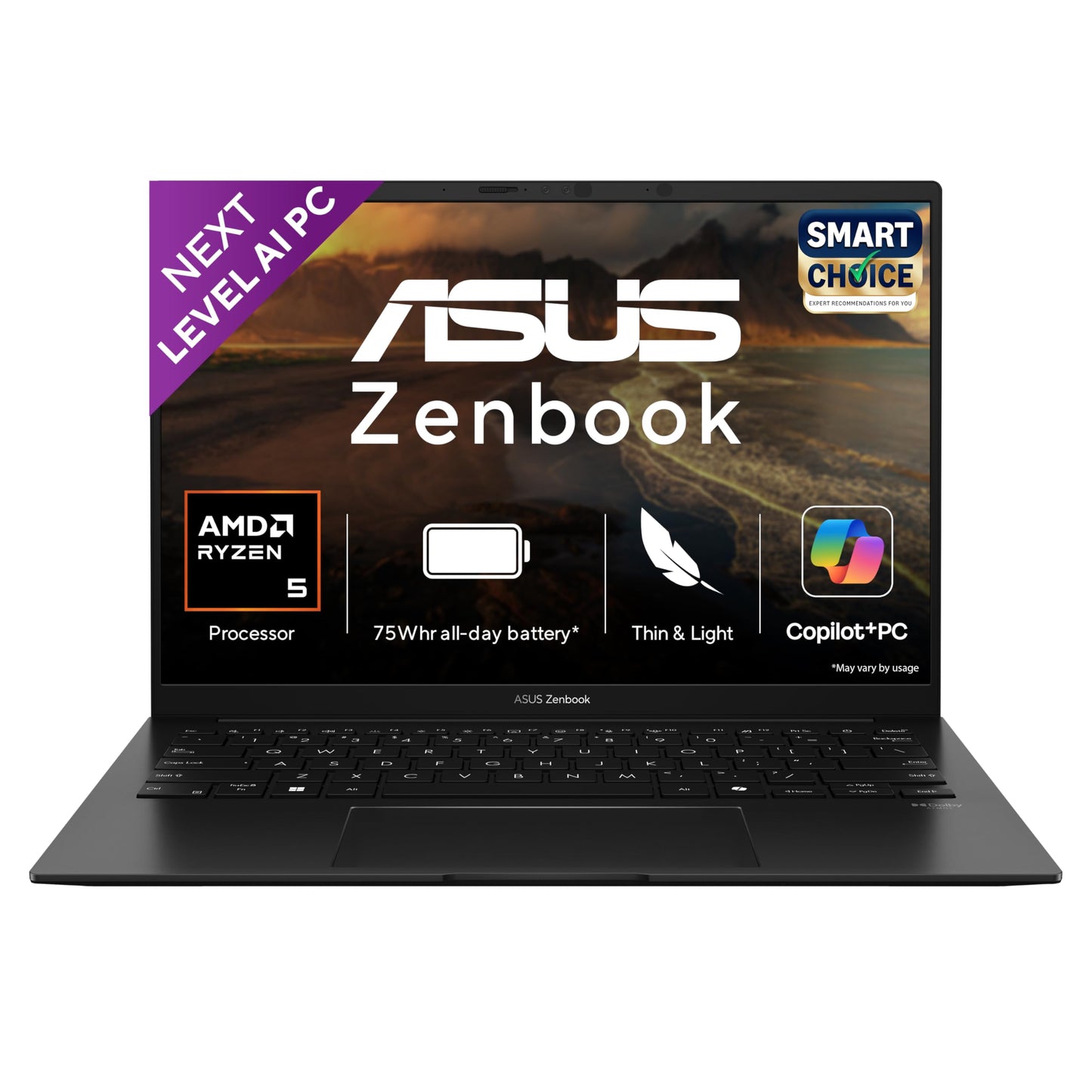 ASUS Zenbook 14, Smartchoice,AMD Ryzen AI 5 340, AI PC(AMD Radeon Graphics/16GB RAM/512GB SSD/3K OLED/14/120Hz/Windows 11/M365 Basic (1Year)*/Office Home 2024/Jade Black/1.2 Kg) UM3406KA-PP240WS