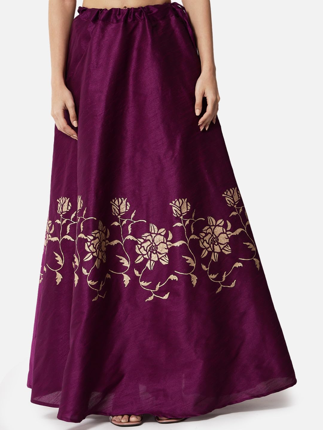 studio rasa Women's Dupion Hand Block Printed Bias Skirt for Wedding Festive (SKTC422RC12M_Purple_Medium)